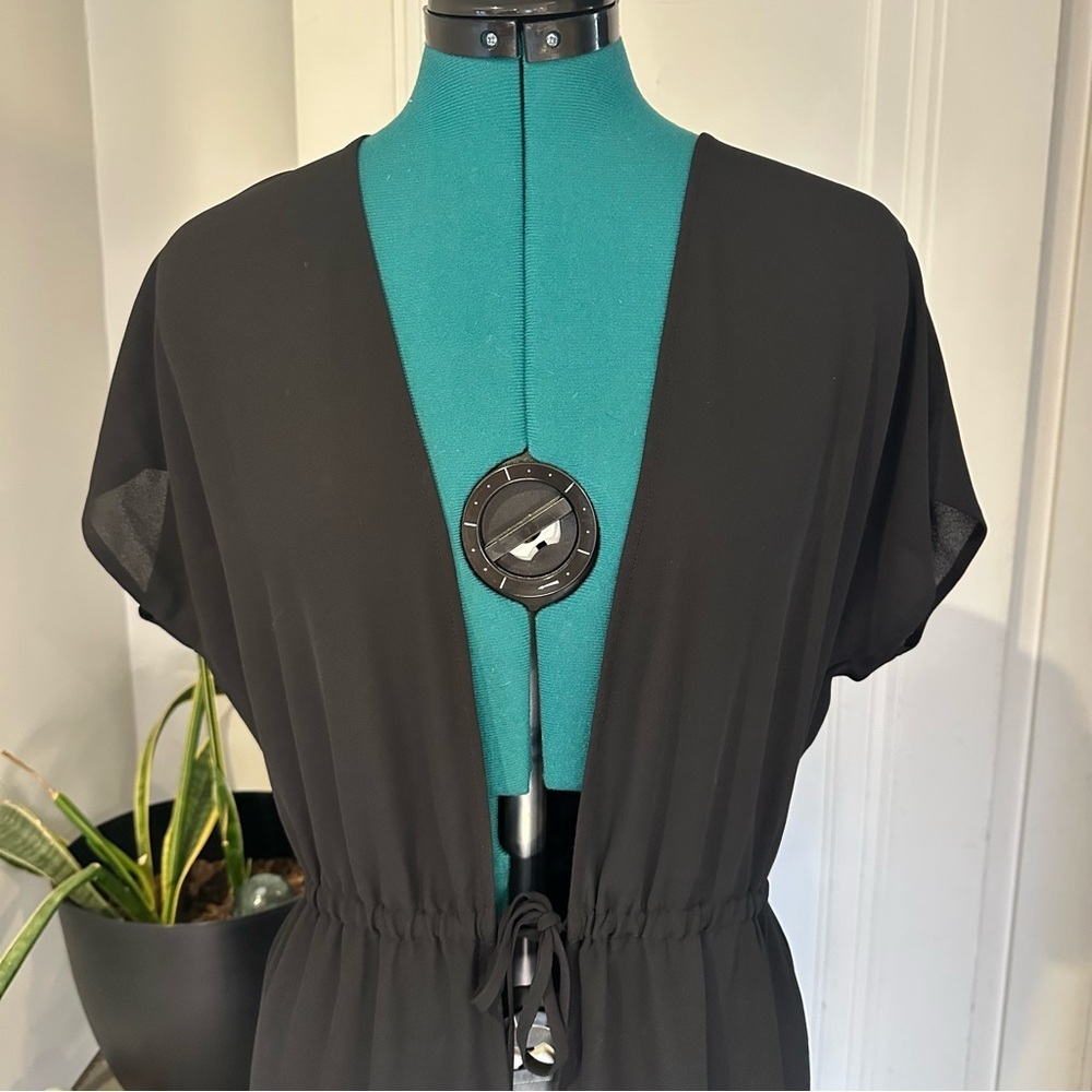 J.Jill Black Sheer Kimono Cover-Up with Drawstring Waist - Picture 4 of 9